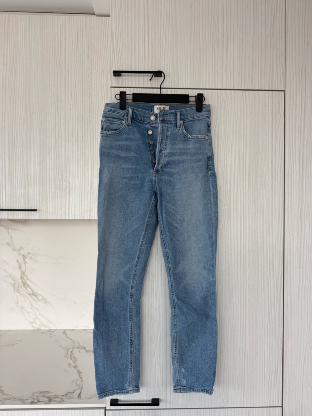 Agolde Light Blue Skinny Jeans with Button-Fly